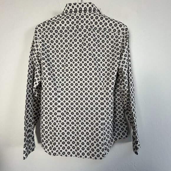 Lands' End Womens Black & White Floral Button-Up Shirt Size 14 No Iron Cotton - Picture 2 of 8